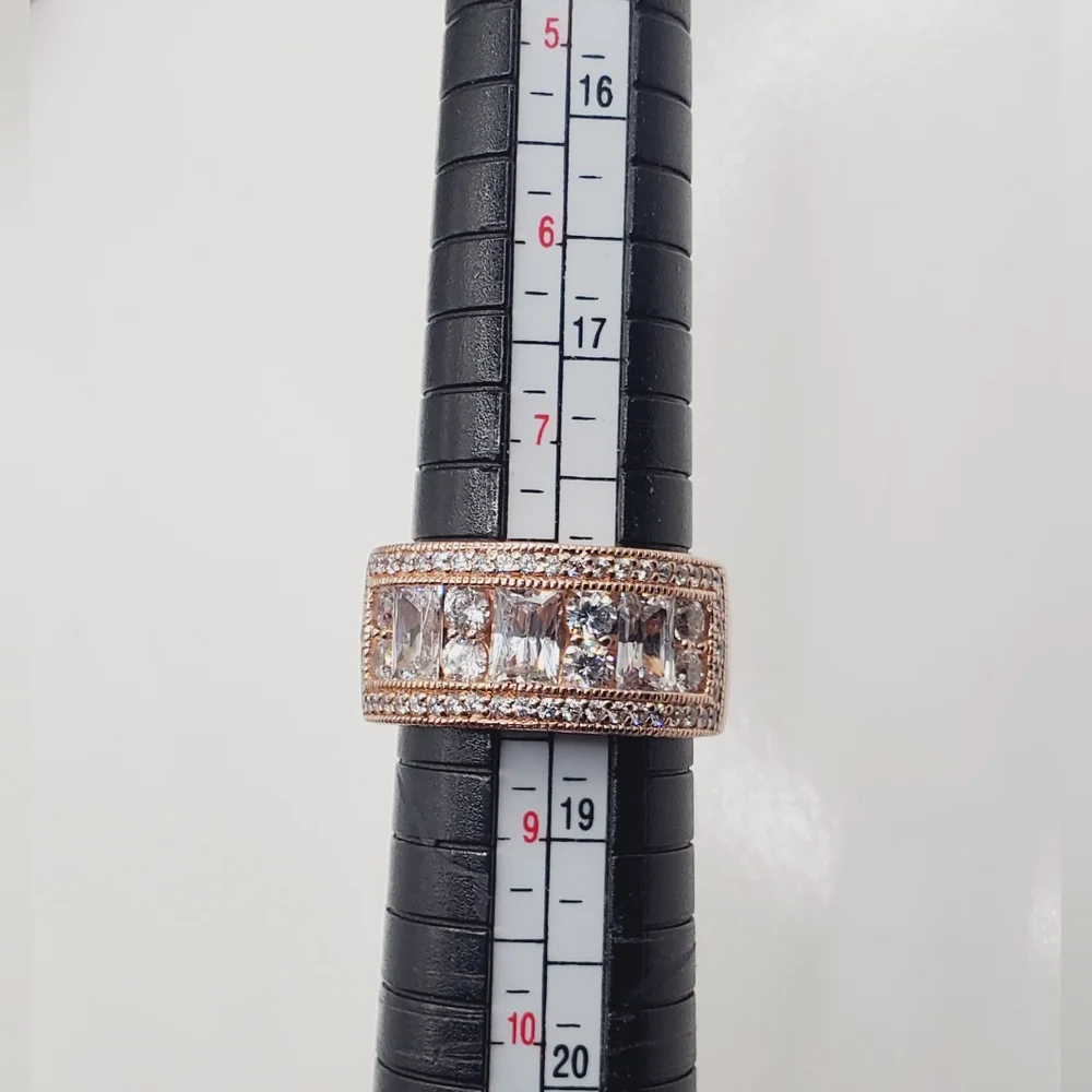 18k Rose Gold - 925 Sterling Silver Diamond Simulants Band Ring